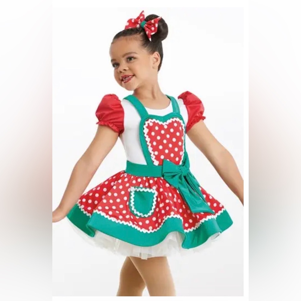 Girls Weissman Red & Green Polka Dot Holiday Dress Costume